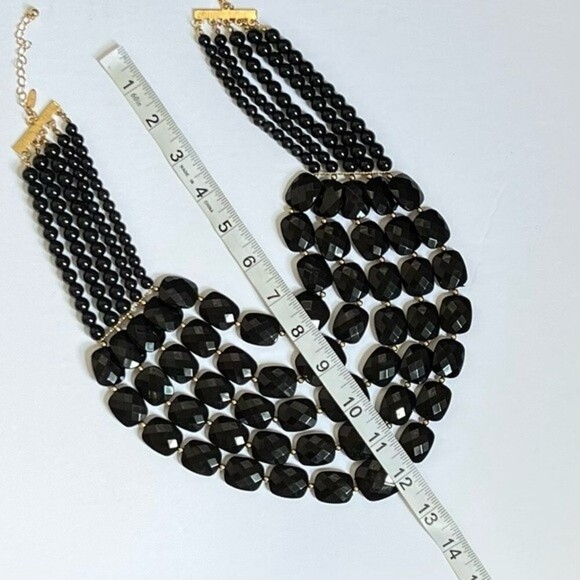 Natasha Multi Strand Black Beaded Bib Statement Necklace - Picture 7 of 7